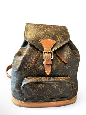 LOUIS VUITTON Montsouris MM Backpack Bag Monogram Leather Brown.